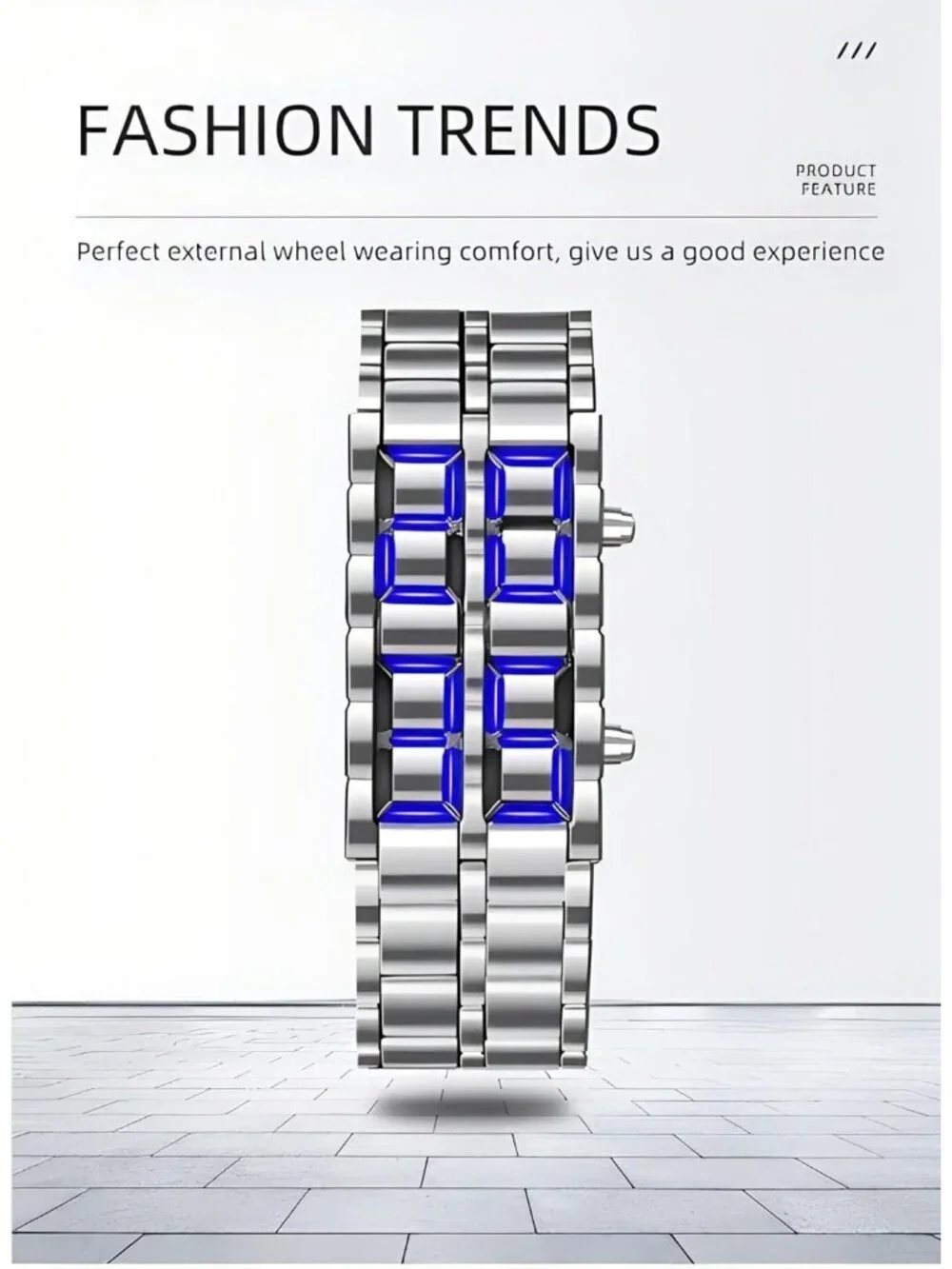 Mens Silver Blue Analog Quartz Lava Style Stainless Steel Bracelet Digital Watch